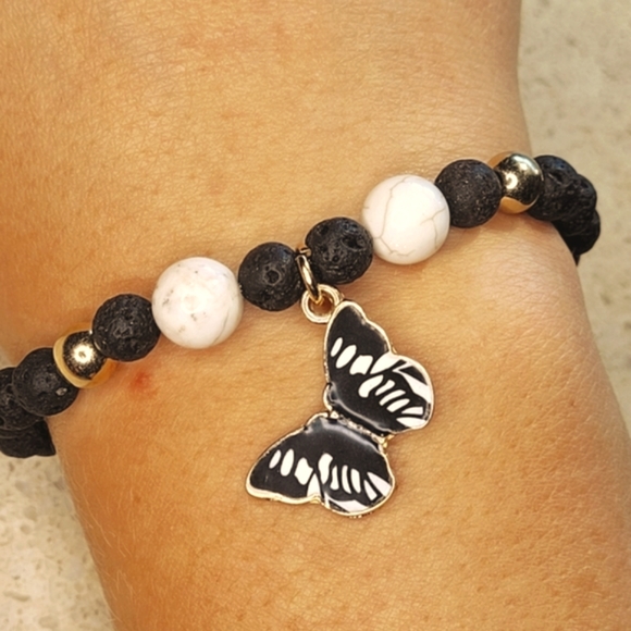 Jewelry - 🤍3/$30 Howlite Stone Butterfly Lava Bead Handmade Bracelet